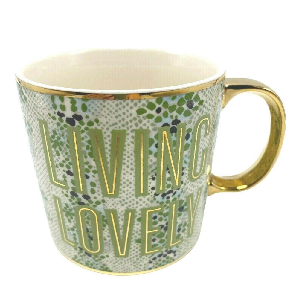 Anthropologie Living Lovely Green Gold Coffee Mug